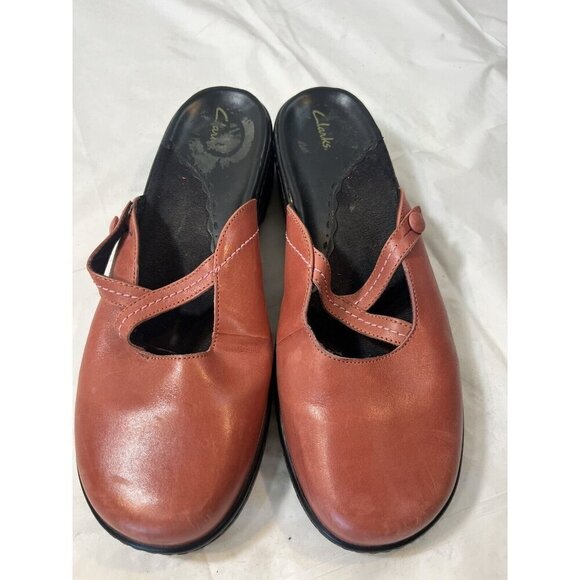 Clarks Womens  mauve Leather Heel Clogs Mule Shoes  size 11 - Picture 2 of 12